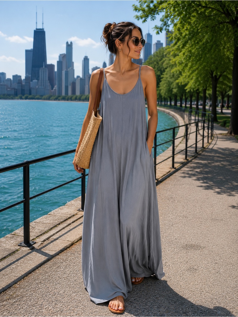 Athleta Pale Blue Tank Dress with Thin Straps